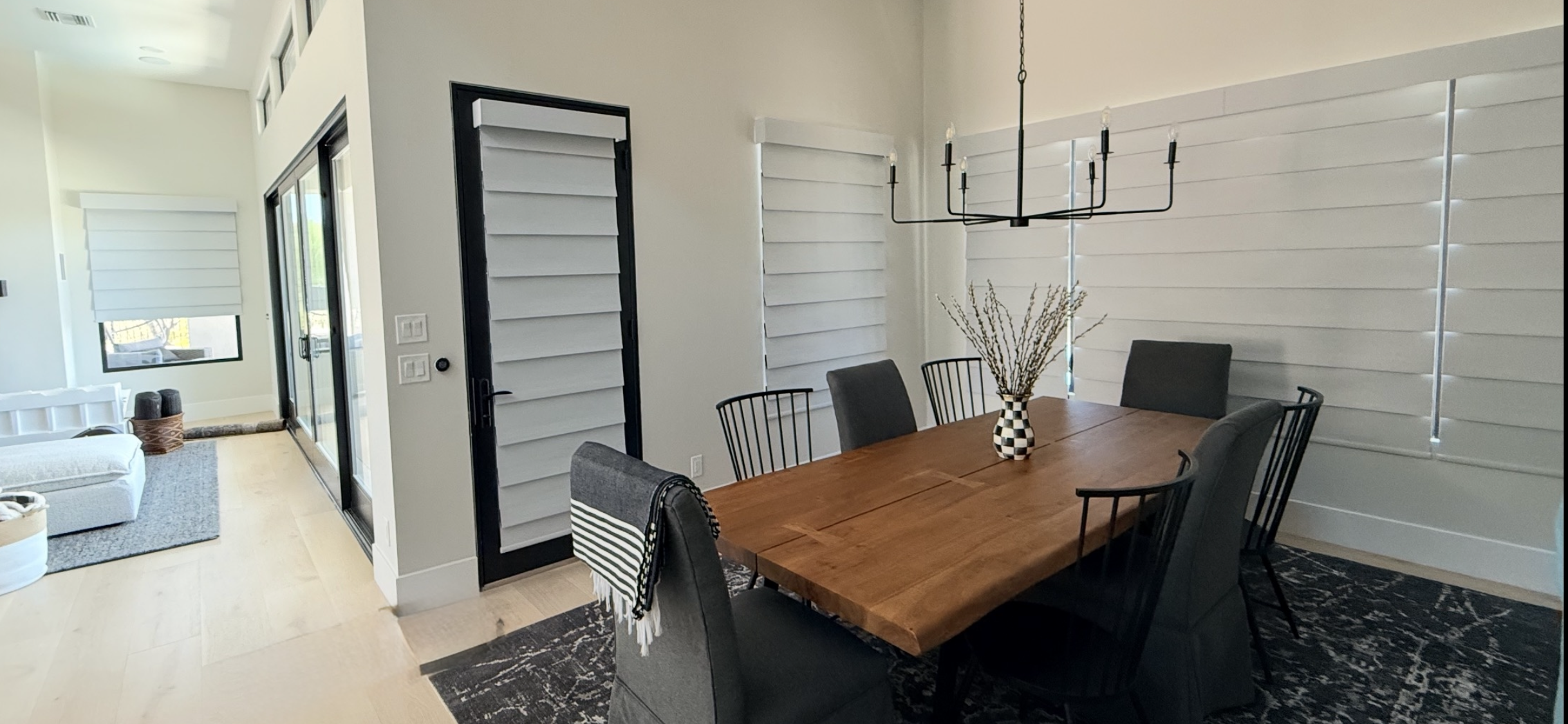 Modern roller shades in a contemporary bedroom